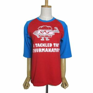 Tシャツ 5分袖 リメイクTシャツ ティーシャツ ハンバーガー プリントTシャツ メンズ S位 ユーズド 古着