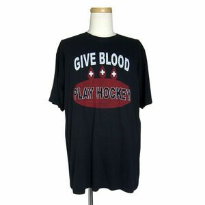 プリントTシャツ 黒 GIVE BLOOD PLAY HOCKEY メンズ Lサイズ 古着 ユーズド tee ティーシャツ