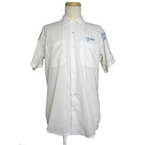 USA製 Elbeco ヴィンテージ ワークシャツ 白色 背中チェーンステッチ刺繍 メンズ Ｍ位 古着 半袖