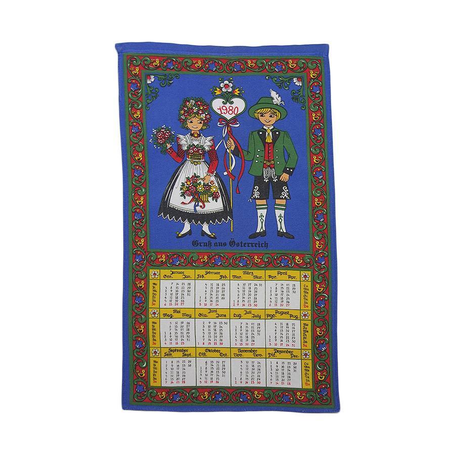 1980 Тироль винтажная ткань календарь товары для интерьера Франция антикварные гобелены мужчины и женщины в национальных костюмах, Печатные материалы, календарь, Рисование