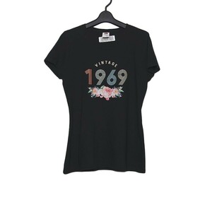 VINTAGE 1969 プリント Tシャツ 半袖 FRUIT OF THE LOOM 黒 レディース Lサイズ トップス ティーシャツ 新品