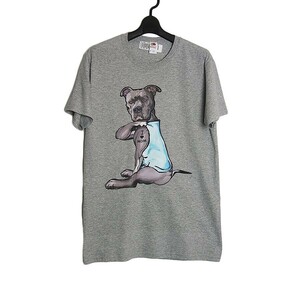 Tシャツ 新品 犬 プリントTシャツ グレー色 メンズ Sサイズ ティーシャツ 半袖 FRUIT OF THE LOOM 動物 アニマル