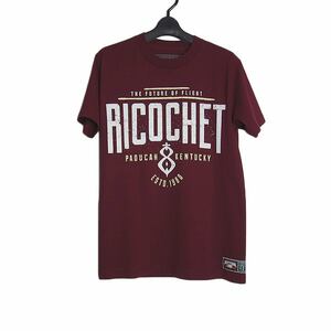 新品 プロレス tシャツ プリントTシャツ バーガンディ色 プロレスラー RICOCHET 半袖 メンズ Sサイズ ティーシャツ デッドストック