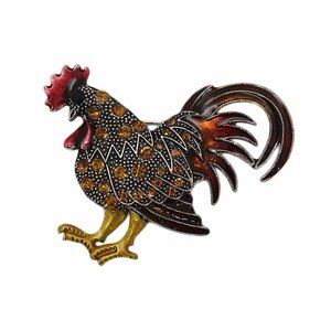 ニワトリ ブローチ 鶏 ピンバッチ ピンバッジ 鳥 ラインストーン装飾