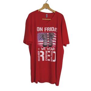 新品 Vネック Tシャツ NEXT LEVEL ミリタリーブーツと星条旗 プリントTシャツ 赤色 大きいサイズ 赤色 半袖 メンズ XXL