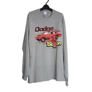 新品 Dodge DEMON ロングスリーブ tシャツ 自動車と悪魔ロゴ プリントTシャツ 長袖 メンズ XLサイズ グレー色 ティーシャツ ロンt