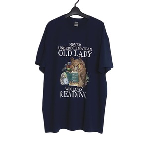 新品 tシャツ GILDAN 本を読むフクロウ プリントTシャツ 紺色 半袖 メンズ XLサイズ トップス ティーシャツ