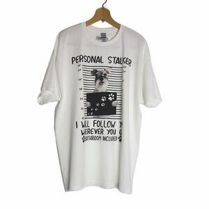 新品 GILDAN 犬 プリントTシャツ 半袖 メンズ XLサイズ 白色 ティーシャツ Tシャツ アニマルプリント 動物