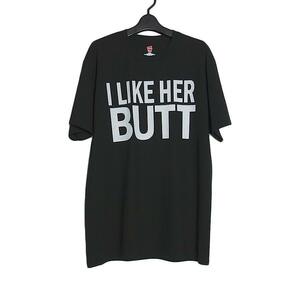 新品 Tシャツ Hanes プリントTシャツ デッドストック 黒色 メンズ Lサイズ ティーシャツ 半袖 I LIKE HER BUTT