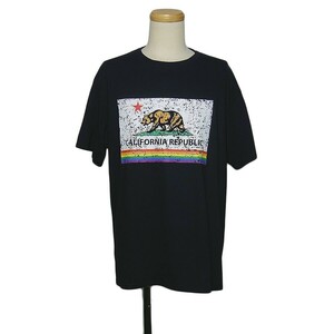 くま プリント Tシャツ メンズL 古着 CALIFORNIA REPUBLIC 黒 ブラック 熊 ユーズド ティーシャツ