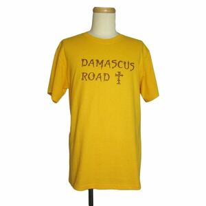 JERZEES 背番号入り プリントTシャツ 黄色系 半袖 メンズ Mサイズ ティーシャツ tシャツ クロス DAMASCUS ROAD 古着