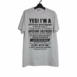 Tシャツ 新品 プリントTシャツ グレー色 メンズ Mサイズ ティーシャツ 半袖 英語メッセージ
