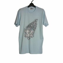 新品 雪の結晶 動物の足跡 プリント Tシャツ 水色 ライトブルー 半袖 Mサイズ トップス ティーシャツ_画像1