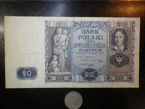 ポーランド 1936年 20Zlotych 並品＋
