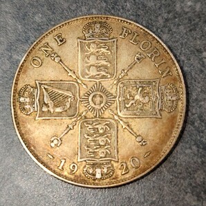 （1円スタート）イギリス ジョージ5世 1フローリン 銀貨 1920年 銀品位.500 アンティークコイン 世界コイン ONE FLORIN の画像2