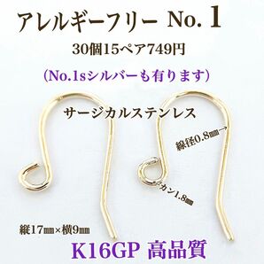 【No.1】 金属アレルギー対応　サージカルステンレス フックピアス　K16GP ハンドメイド　パーツ　素材　材料　