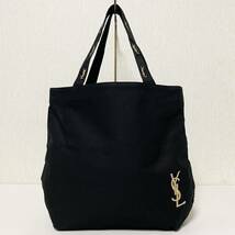 即決☆Yves Saint Laurent イヴサンローラン ロゴ トートバッグ ブラック 未使用 保管品 キャンバス 刺繍 ロゴ_画像1