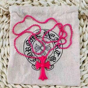 レア クロムハーツ Chrome Hearts ラバーCHクロス ネックレス pink 正規品 正規巾着、正規紙袋付きの画像5