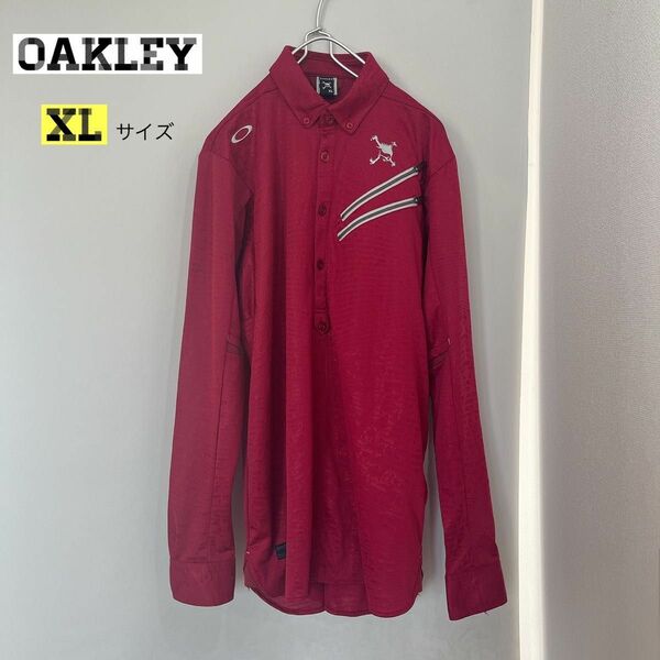 【美品】Oakley ゴルフウェア　長袖　ポロシャツ　ジップポケット　白織生地