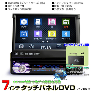 地デジCPRM対応 1DINインダッシュ７インチタッチパネル DVDプレーヤー ＋2x2フルセグチューナーセットスマホ連動ラジオUSB SD 動画音楽再生