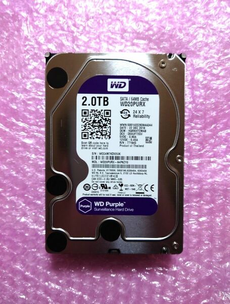 Western Digital WD20PURX WD20PURZ 2TB HDD 2台セット 使用時間64,52時間