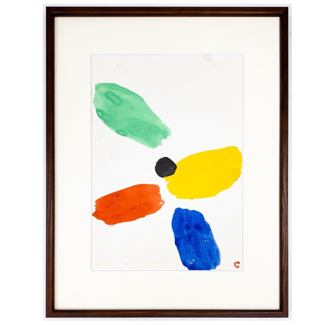 [SHIN] Ямагути Такео Работа Акварельная картина 1981 г. В рамке с подписью Редкая, Рисование, акварель, Абстрактная живопись