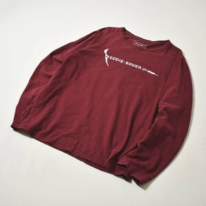 ★美品 グッドデザイン ロゴ エディーバウアー Eddie Bauer 長袖 プリント ロング スリーブ Tシャツ M バーガンディ ロンT カットソー★