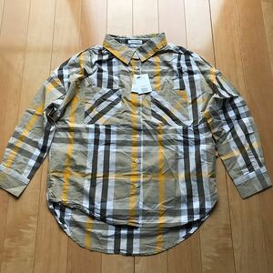  tag attaching natural kchu-ru casual shirt 017-1-323 lady's F beige yellow white gray check 