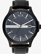 US限定！！　2024新作 日本未発売　直営 A|X Armani Exchange Men's Three-Hand Date Black Leather Band Watch 高級時計　 本物をお届け！_画像1