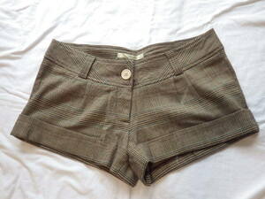  lady's short pants L size light brown group check pattern hem by return design 
