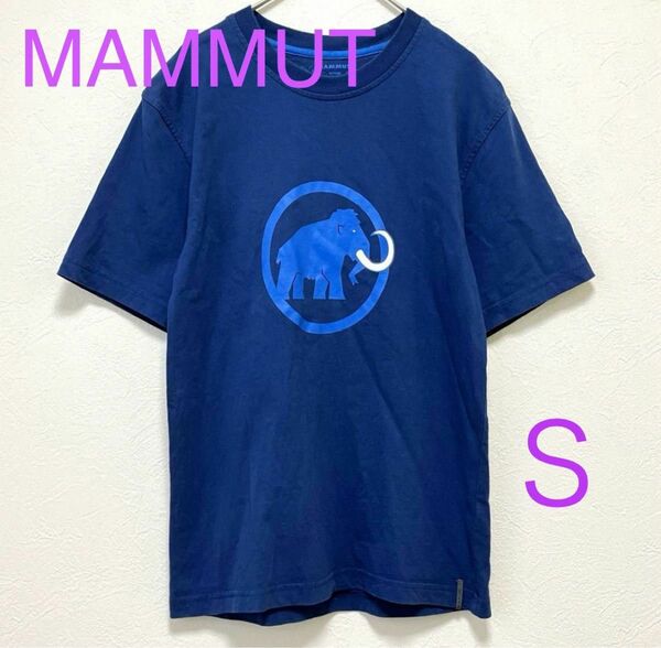 【MAMMUT】マムートプリントTシャツ/半袖/ロゴ/青ブルー/アウトドア/登山/カジュアル/コットン/良品