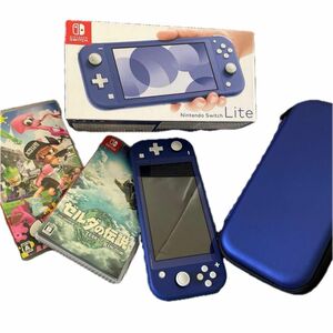 Nintendo Switch ブルー(本体、ソフト(ゼルダ、スプラトゥーン2)、ケース付き)美品