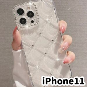 即購入◎☆iPhone11 クリアケース ビジュー キルティング　ラインストーン