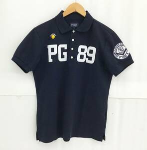 PEARLY GATES 半袖 ポロシャツ サイズ5 メンズ 紺/ネイビー ニコちゃん ワッペン ロゴ PG89 ゴルフ ウエア パーリーゲイツ
