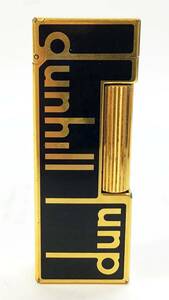 Dunhill ローラー ガス ライター シグネチャー ロゴ 金 ゴールド/黒 ブラック 裏蓋無し コレクション 喫煙具 ダンヒル