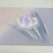 名古屋帯 絽 夏用 菖蒲 手描き 桃色 紫色 染め分け 芯入り仕立て 正絹 着物帯 長さ368cm_画像7