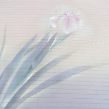 名古屋帯 絽 夏用 菖蒲 手描き 桃色 紫色 染め分け 芯入り仕立て 正絹 着物帯 長さ368cm_画像3