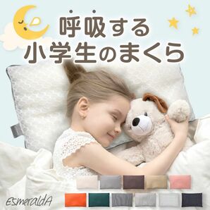 【美品】エスメラルダ　呼吸する小学生の枕　高学年Lサイズ　子ども枕　カバー付き