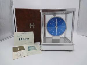 【1円スタート】Horn ホルン クリスタル 置時計 ドイツ製 水晶時計 ケース付き シルバー ブルー 昭和50年 レトロ CRYSTAL ジャンク品