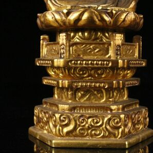 【LIG】仏教美術 木彫金彩色 観音菩薩坐像 27㎝ 仏像 朱塗厨子 寺院収蔵品 [.O]24.3の画像7