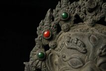 【LIG】チベット密教 古銅製 マハーカーラ面形三足香炉 20㎝ 885g 密教法具 時代古玩 コレクター収蔵品 [.EQ]24.4_画像6