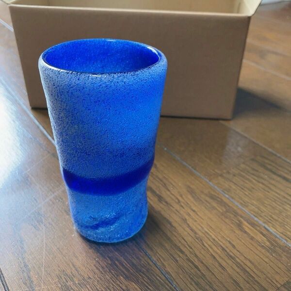 2個　沖縄琉球グラス　琉球ガラス　ビアグラス　ペア　泡入　ブルー　青　タンブラー