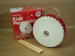 KP Kis Percussion Kids percussion instrument | Nakano * Kids Japanese drum * wooden original leather * boxed unused storage goods ①