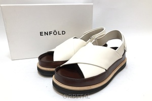 経堂) ENFOLD エンフォルド 未使用 レザー クロス フラットサンダル ホワイト 38 24cm 300ES355-2840 定価￥39,600ー