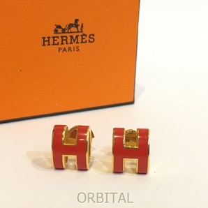 二子玉)HERMES エルメス POP H ポップアッシュピアス ゴールド アクセサリー 朱色の画像1