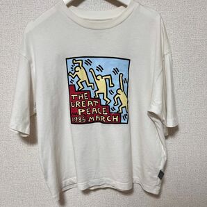 キースヘリングTシャツ　夏服　レディース　白　Tシャツ　