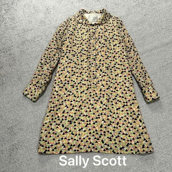 ○シミ有り○ Sally Scott サリースコット　長袖ワンピース　 丸襟　総柄　