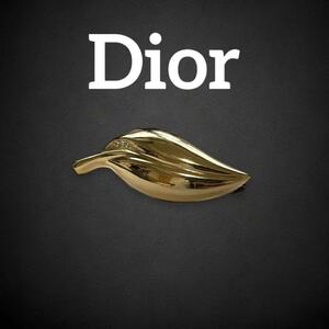 [ редкий прекрасный товар ] Christian Dior брошь leaf Vintage Dior аксессуары стразы Gold лист ..408