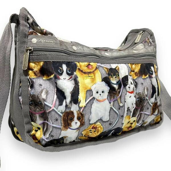 【希少】 LeSportsac レスポートサック ショルダーバッグ メッセンジャーバッグ パピーパーク 犬 PUPPY PARK ヴィンテージ 古着 グレー 511