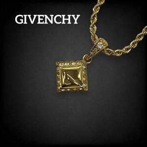 【美品】 GIVENCHY ジバンシー ネックレス ペンダント ラインストーン Gロゴ ブランドロゴ ヴィンテージ オールド ビジュー ゴールド 580